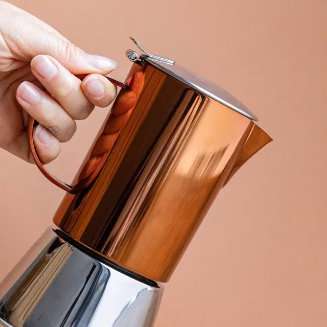 La Cafetire Stainless Steel Espresso Coffee Maker in Copper and Orange