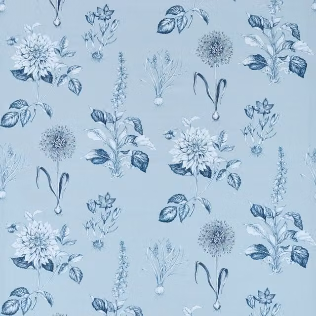 Clarke & Clarke Roseraie Fabric in Blue