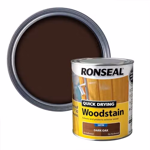 Ronseal Quick Drying Woodstain Dark Oak Satin Brown 0.75 l