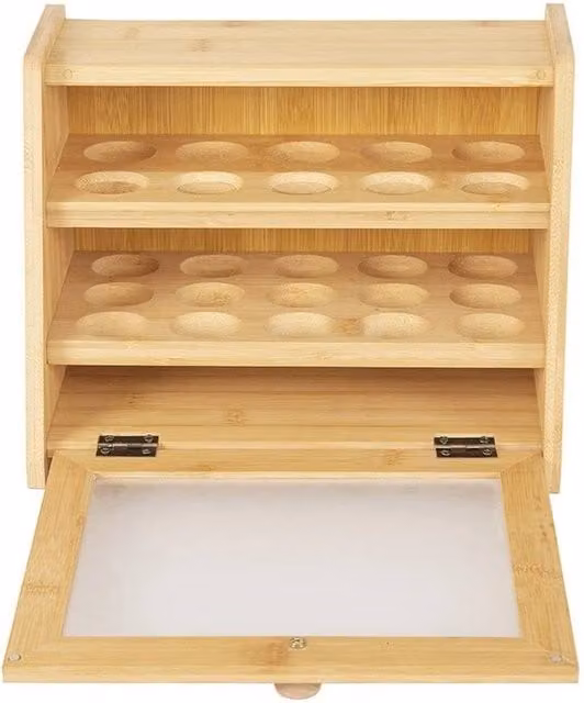 FLAVORA 2-Tier Bamboo Egg Storage Container with Dual Clear Acrylic Doors in Beige