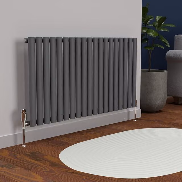 Lux Heat Oval Anthracite Grey Horizontal Wall Mounted Radiator, W: 114.0 cm, H: 60.0 cm
