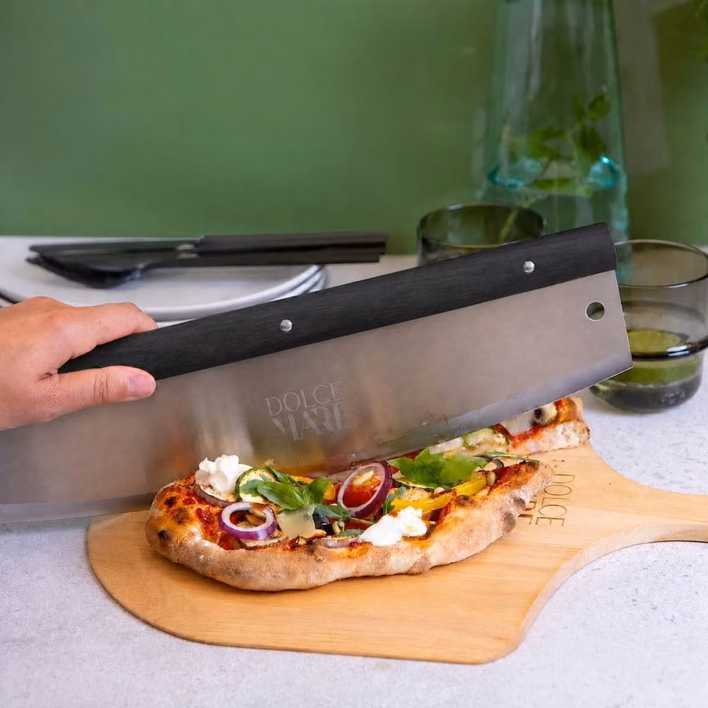 DOLCE MARE Stainless Steel Pizza Cutter with Black Handle and Rocker Blade – 3