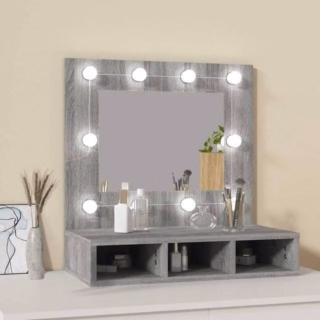 Berkfield Home Mirror Cabinet with LED Lighting in Grey Sonoma, W: 60 cm, D: 31.5 cm, H: 62 cm