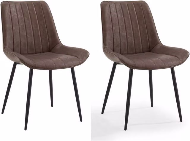 Home Detail Georgia Dining Chair Set of 2, Grey Faux Leather with Brown Accents