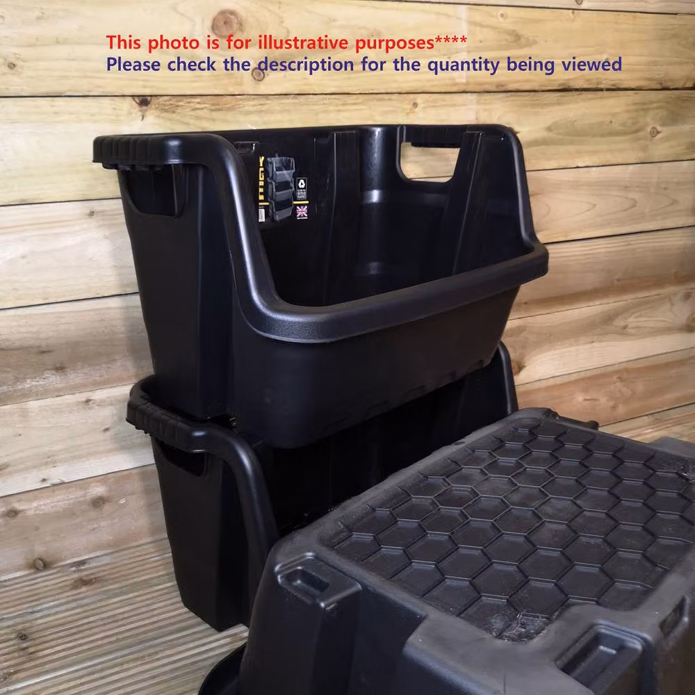 Samuel Alexander Pack of 4 Heavy Duty Plastic Stackable Pick Bin Storage Crates with Handles, Black, W: 59 cm, D: 41 cm, H: 36 cm – 2