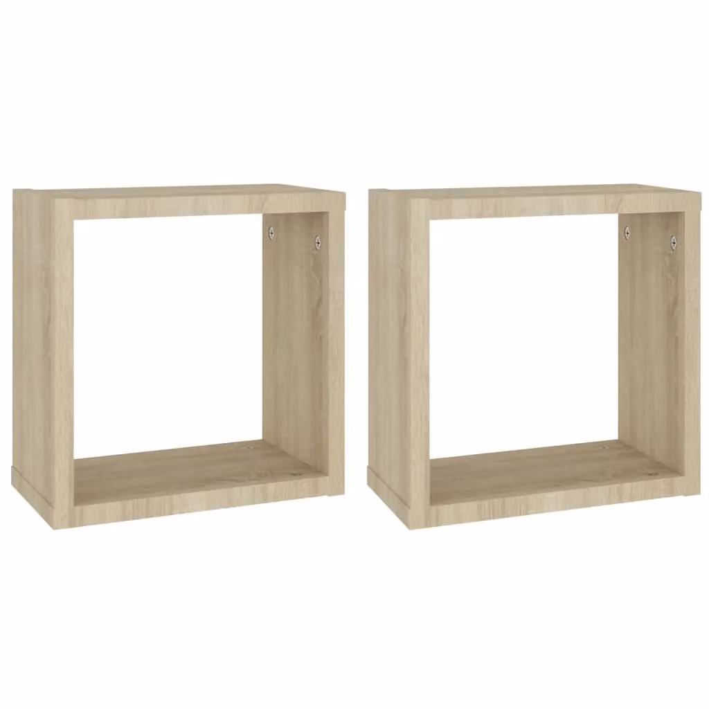 Berkfield Home Wall Mounted Cube Shelves, 2 Piece Sonoma Oak, Brown, W/D/H: 30 x 15 x 30 cm – 2