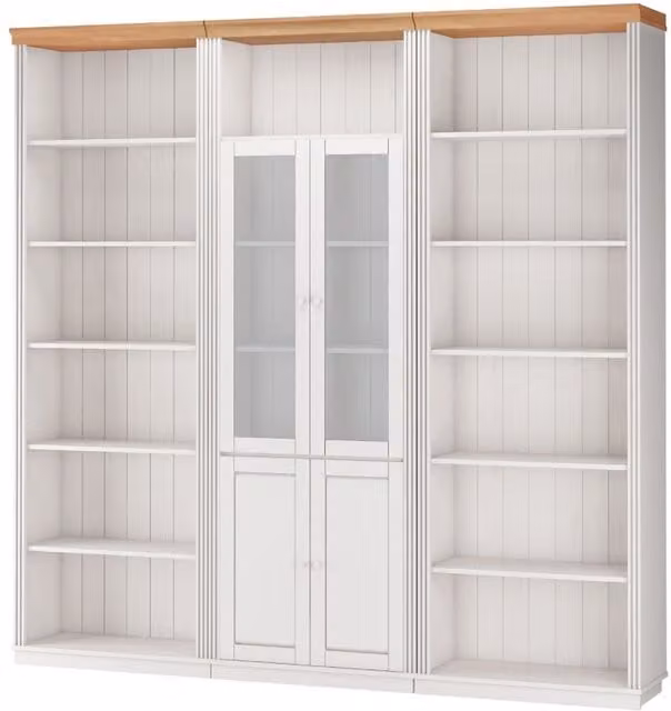 Dorel Anita Wall Unit 7 in White and Honey with Glass Doors and Open Shelving