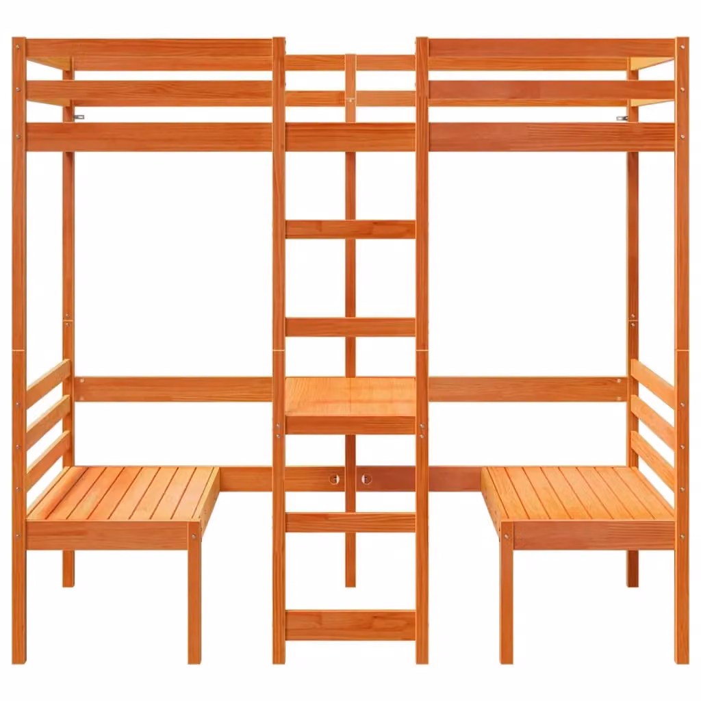 Berkfield Home Loft Bed Frame with Desk and Chairs in Wax Brown Solid Pine Wood, W/D/H: 80 x 200 cm – 3