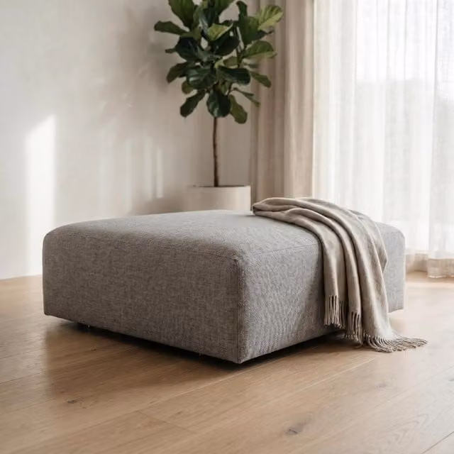 Abakus Direct Modern Cube Upholstered Footstool in Grey Fabric