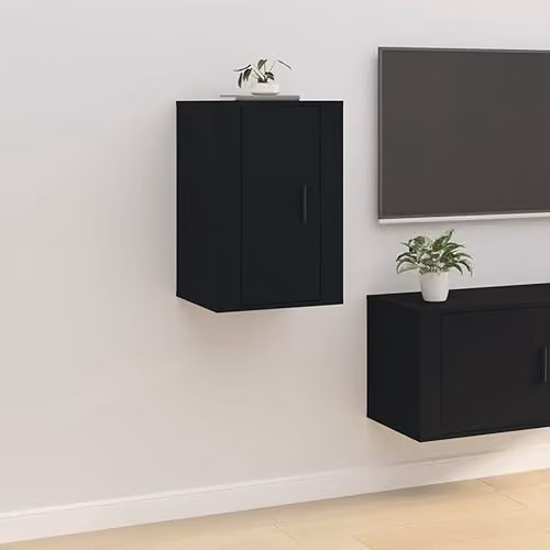 vidaXL Set of 2 Modern Wall Mounted Media Units in Black, W/D/H: 40 x 23.1 x 34.5 cm – 4