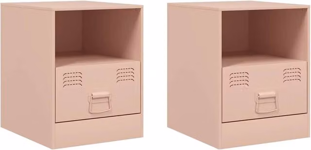 Berkfield Home Set of 2 Modern Pink Metal Bedside Cabinets, W/D/H: 34.5 x 39 x 44 cm