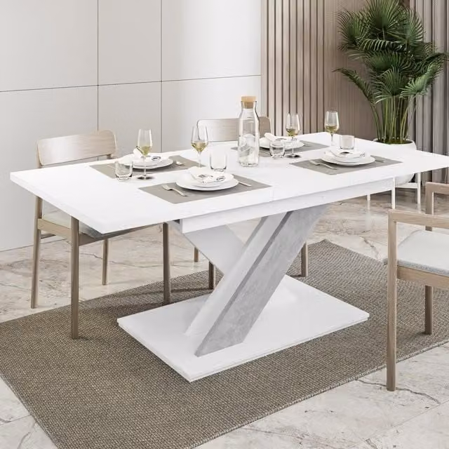 PHD Furniture Extendable Rectangular Dining Table with White Stone Marble Effect