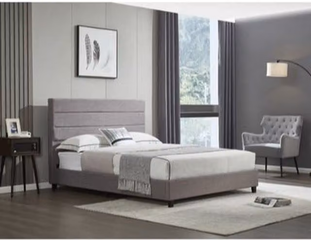 Birlea Lucas Grey Double Upholstered Fabric Bed, W: 140 cm, L: 200 cm