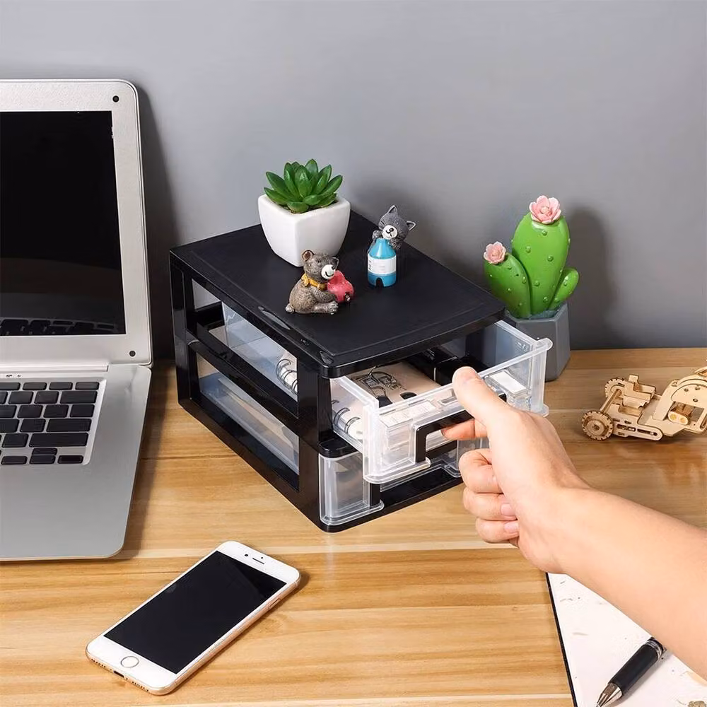 EONLION Black and Transparent Desktop Storage Box Multi-Compartment Desk Drawer Organiser – 3