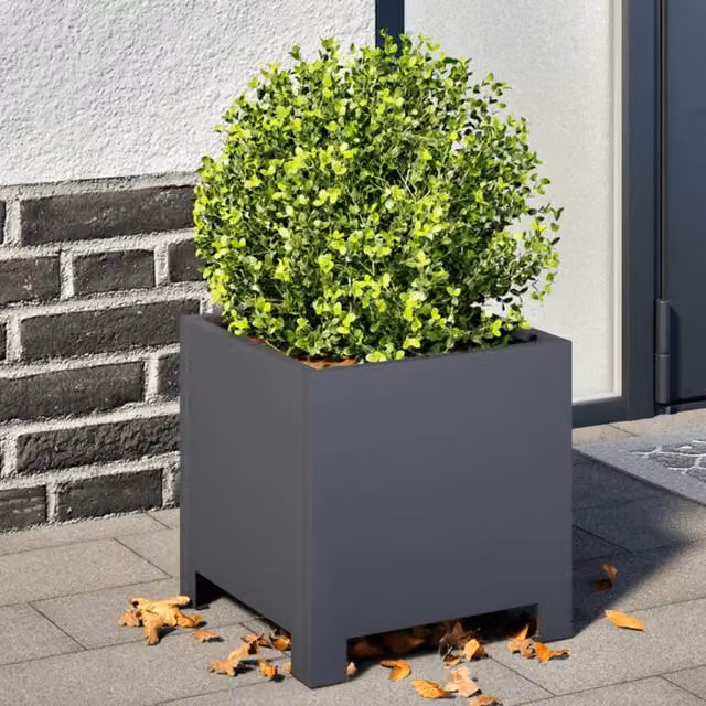 Berkfield Home Steel Garden Planter Tub in Anthracite and Black, W/D/H: 30 x 30 x 30 cm