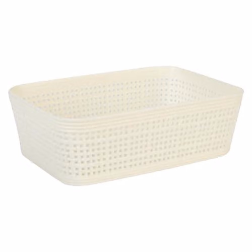 VFM e-Store Open Weave Plastic Storage Baskets, 2 Pack, Beige and Green, W/H: 19.0 x 6.0 cm
