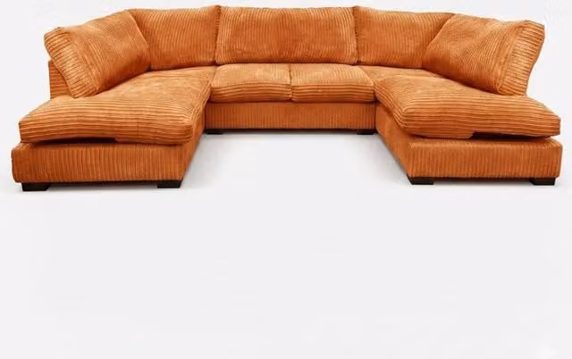 Bliss Furniture Jumbo Cord U Shaped Full Back Sofa in Orange, 6 Person