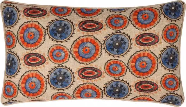 Make it a Home Akamba Tribal Paisley Linen Cushion in Multicolour Beige and Yellow with Feather Filling