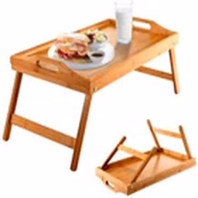 VOGREX Bamboo Breakfast In Bed Tray with Folding Legs and Handles in Beige