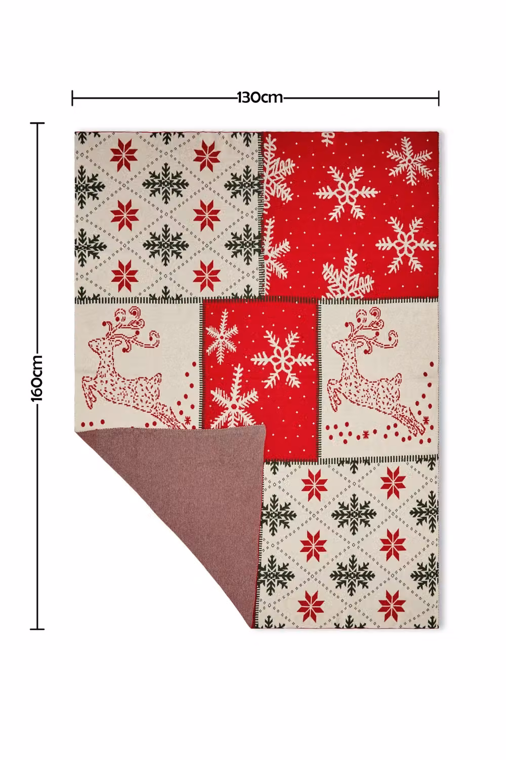 BHS Red Christmas Patchwork Cotton Throw, W: 130 cm, D: 160 cm – 4
