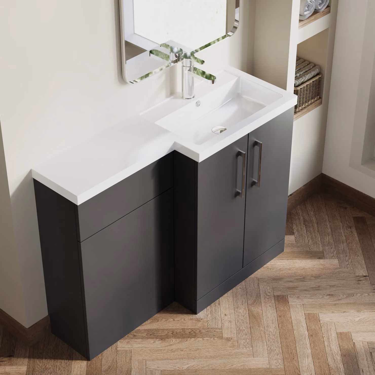 Balterley Modern Grey Freestanding Right-Hand Bathroom Vanity Basin Combination, W: 110 cm, H: 80 cm – 3
