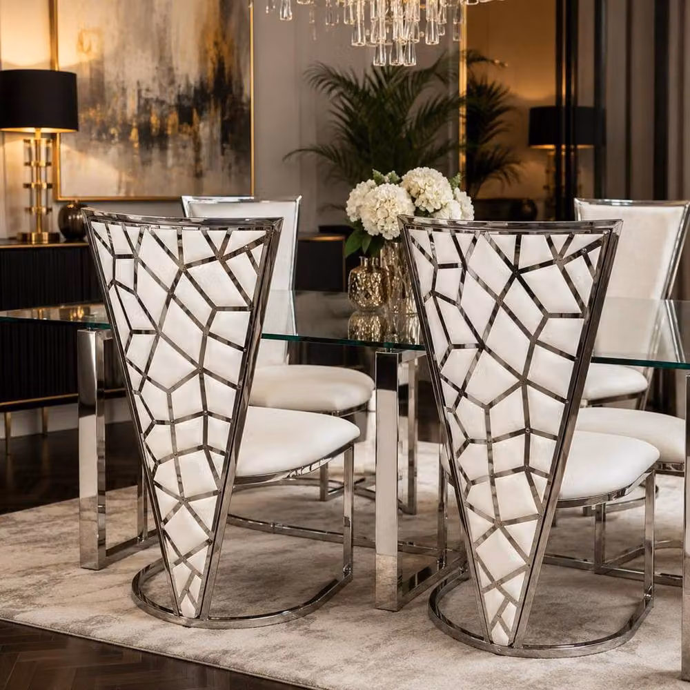 HOME LUXE INTERIOR Set of 2 Vienna Dining Chairs in Mink Cream and Silver – 3