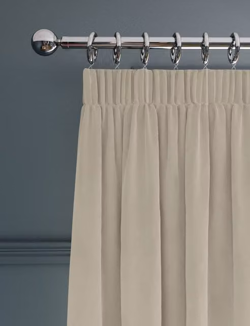 M&S Champagne Velvet Ultra Thermal Pencil Pleat Curtains H: 137 cm x W: 117 cm