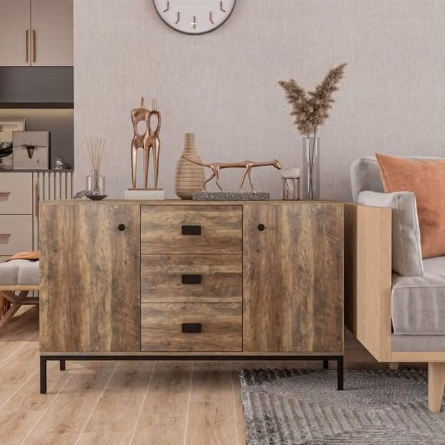 STILVORA Rustic Brown Wooden Sideboard Storage Unit