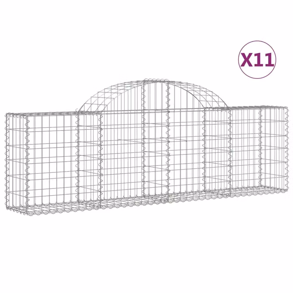 Berkfield Home Arched Gabion Baskets, 11 Piece Set, Silver Galvanised Steel, W: 200 cm, D: 30 cm, H: 60-80 cm – 2