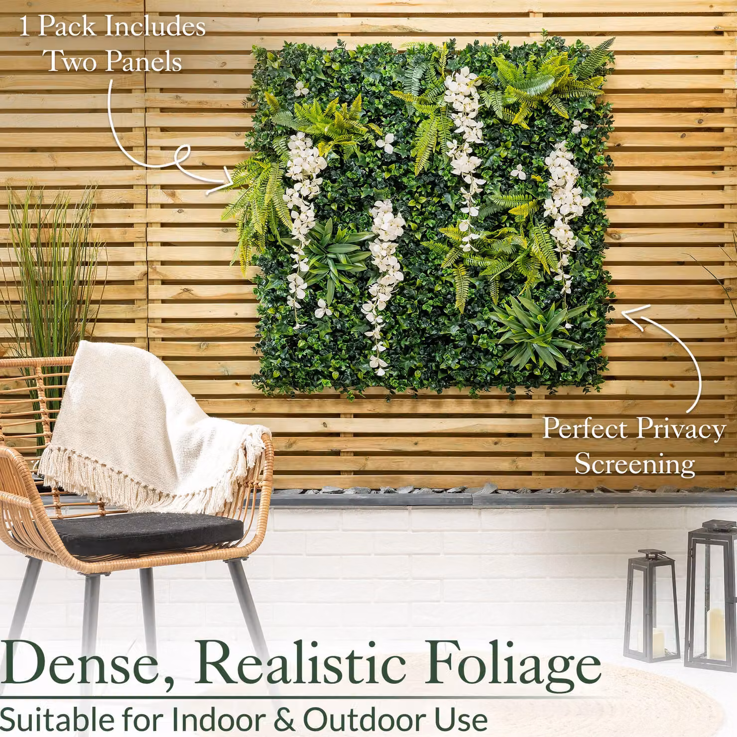 Christow Artificial Wisteria Green Plant Living Wall Panels in White, W/H: 100 x 100 cm – 4