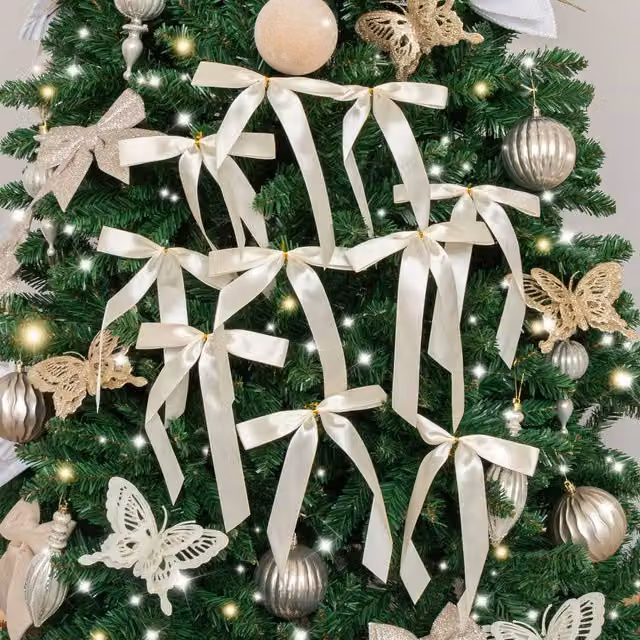 Melody Maison Set of 10 Cream Textile Christmas Hanging Pendant Decorations