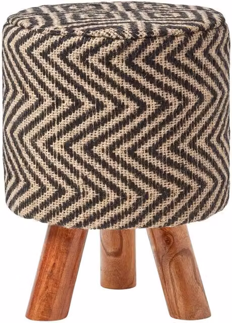 Homescapes Modern Geometric Cylindrical Jute and Wood Footstool in Black and White, Diameter: 32 cm