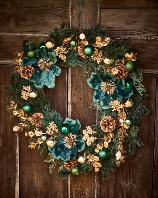 Dibor Highbury Luxury Green and Gold Christmas Wreath for Front Doors, Diameter: 65 cm