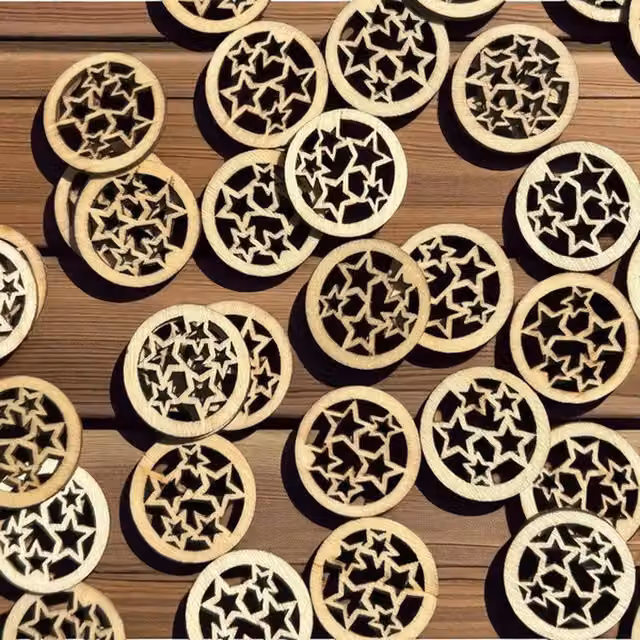 Syntego Pack of 50 Decorative Rustic Wooden Star Cutout Confetti Embellishments in Brown