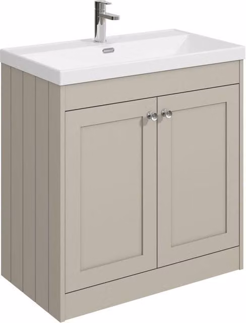 Balterley 800mm Floor Standing 2 Door Bathroom Unit with Thin Edge 1 Hole Basin in Pebble Grey