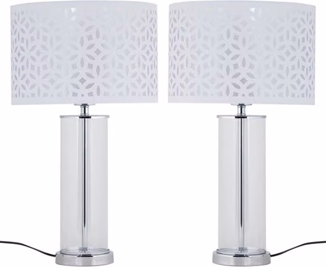 First Choice Lighting Aura Set of 2 Chrome Table Lamps with White Glass Shades – 1