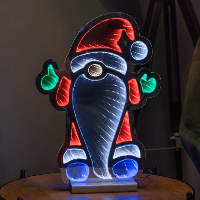 Samuel Alexander Multicolour Light Up Standing Gnome Christmas Infinity Decoration on Wooden Base with LEDs, Height: 40 cm – 1