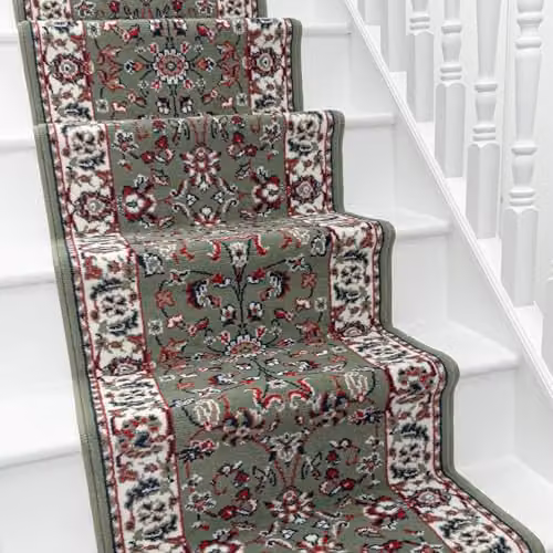 runrug Oriental Stair Runner Rug in Green, W: 80 cm, L: 480 cm – 1