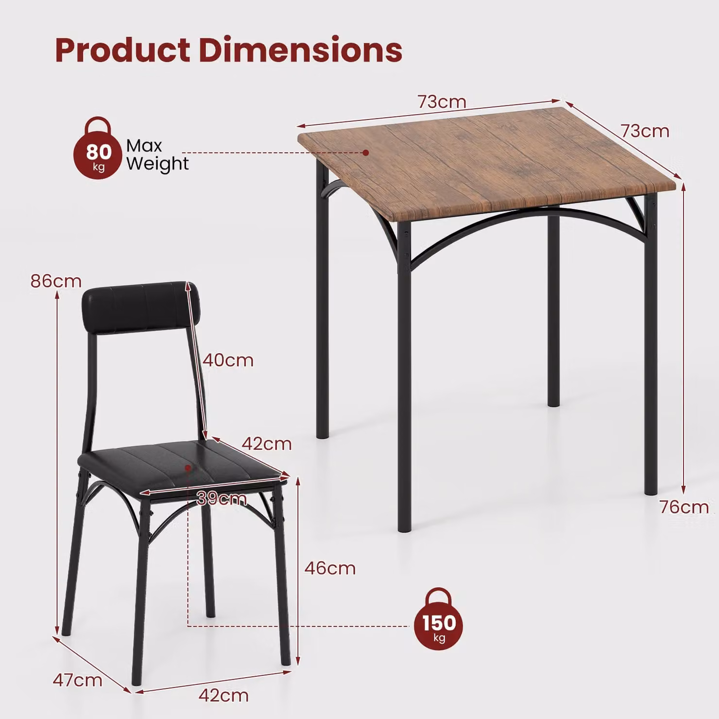 Gymax 3-Piece Dining Set Featuring a Square Table and 2 Upholstered Armless Chairs in Brown and Black – 10