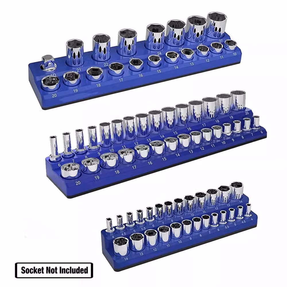 Nordara 3-Piece Magnetic Socket Organizer and Rubber Storage Holder Set in Blue – 4