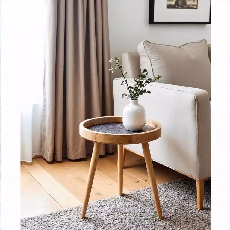 Hartsmede Mango Wood Round Side Table with Bronze Embossed Metal Top and Detachable Legs – 3