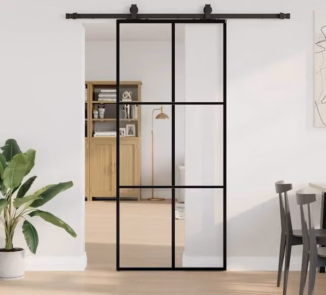 Berkfield Home Modern Sliding Glass Door with Hardware Set in Black, W: 90 cm, H: 205 cm – 1