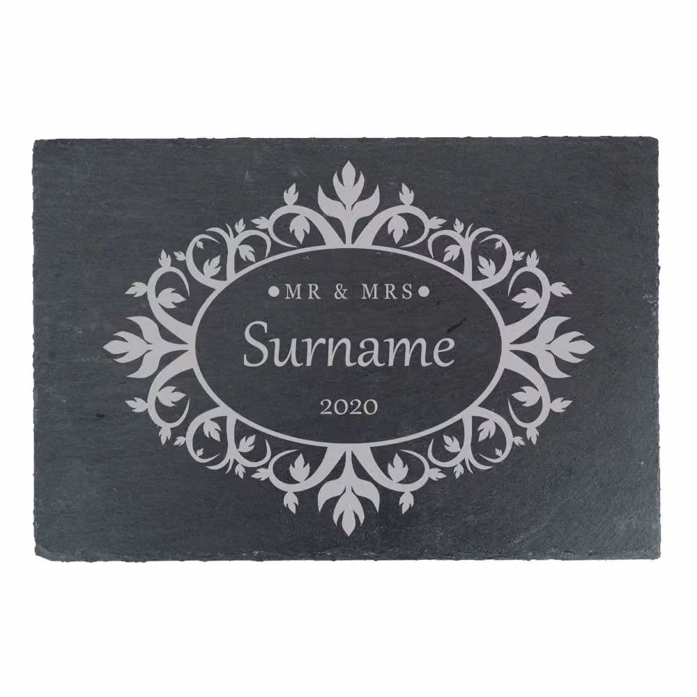 Uniqueful Personalised Mr & Mrs Design Rectangular Black Slate Cheeseboard