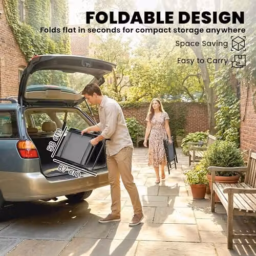 Outsunny Set of 4 Folding Garden Chairs with High Back and Armrests in Light Grey – 5
