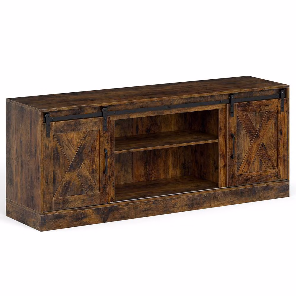 Costway Rustic Brown Wooden TV Stand Media Entertainment Cabinet for up to 70 Inch TVs – 3