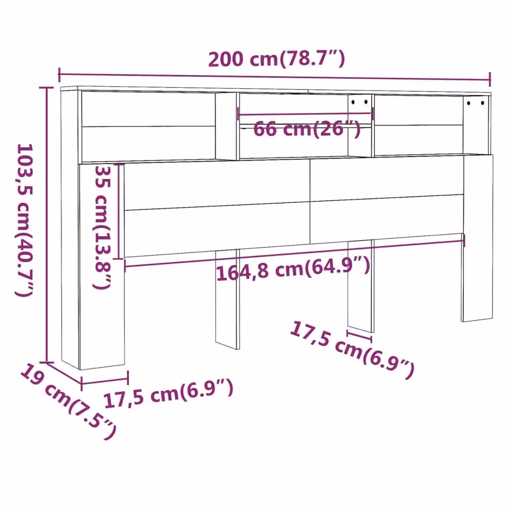 Berkfield Home White Headboard Cabinet with Integrated Shelf, W/D/H: 200 x 19 x 103.5 cm – 2