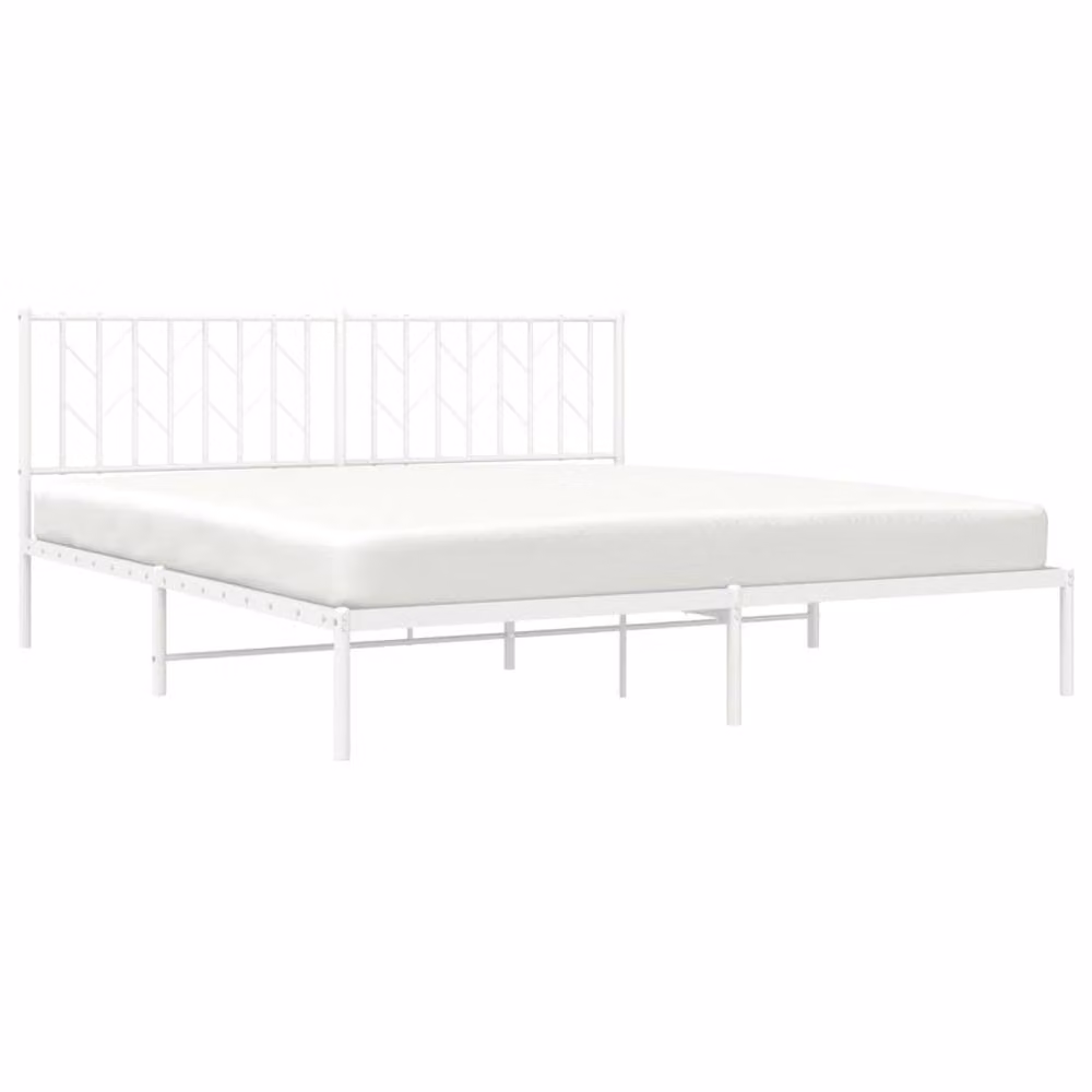 Berkfield Home Metal Bed Frame with Headboard, White, W: 183 cm, D: 213 cm – 3