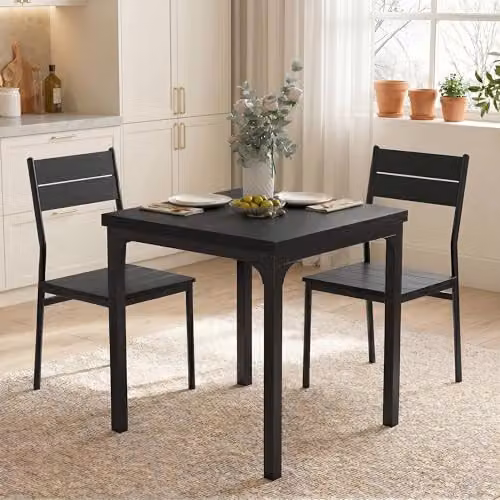 HOMCOM 3 Piece Compact Dining Set with Square Table and 2 Chairs in Black Industrial Style, W/D/H: 60 x 60 x 76 cm – 8
