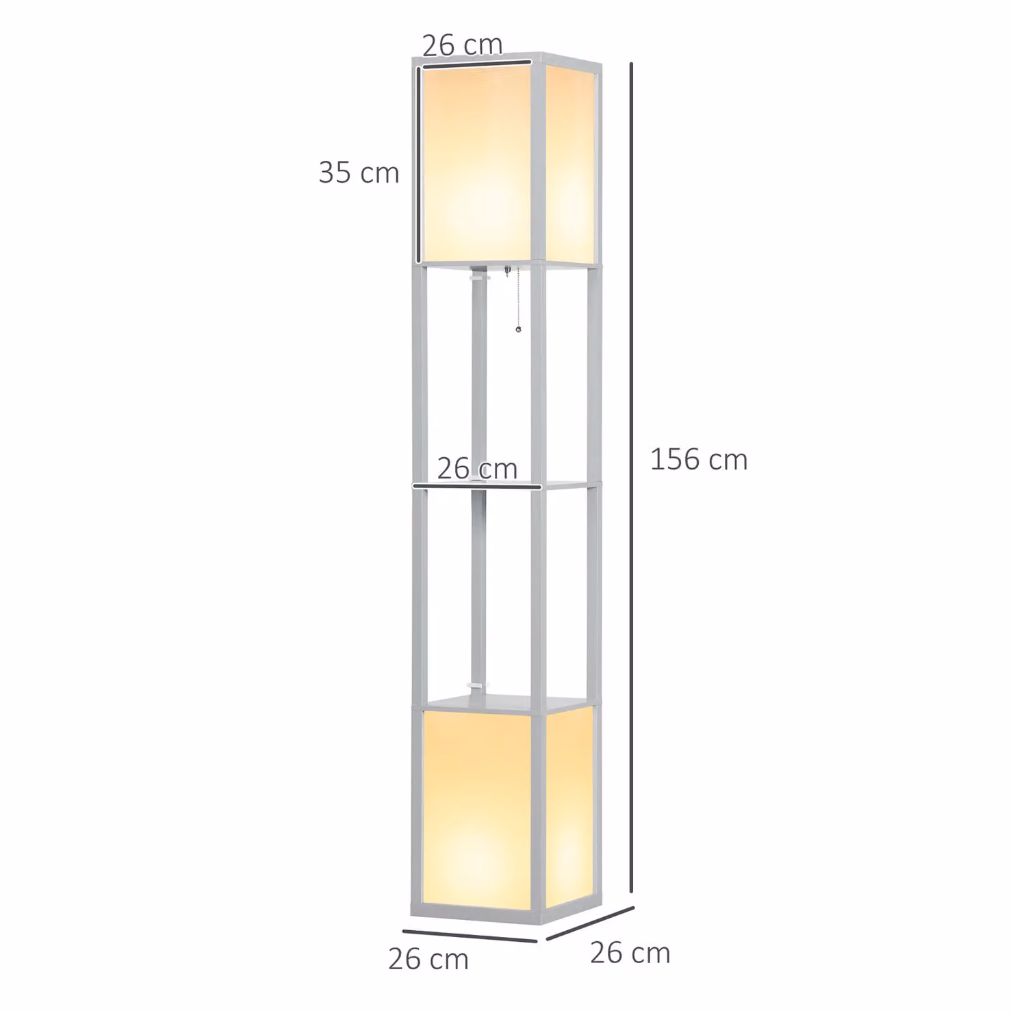 HOMCOM 3-Tier Floor Lamp with Shelves and Dual Light in Grey – 3