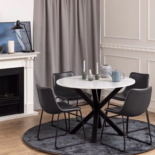 Furniture To Go Heaven Round Modern Dining Table with White Polished Marble Top and X-Frame Base – 1